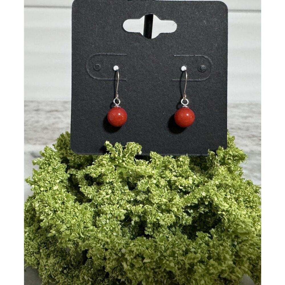 NWT 14k Gold Coral Ball Dangle Earrings